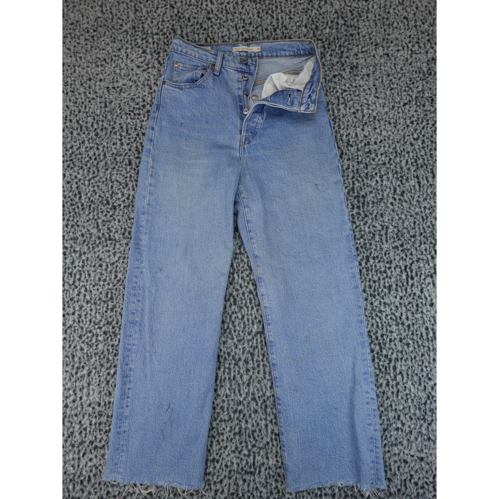 Levis Ribcage Straight Ankle Jeans Womens 28 Light Wash Blue Button Fly 72693
